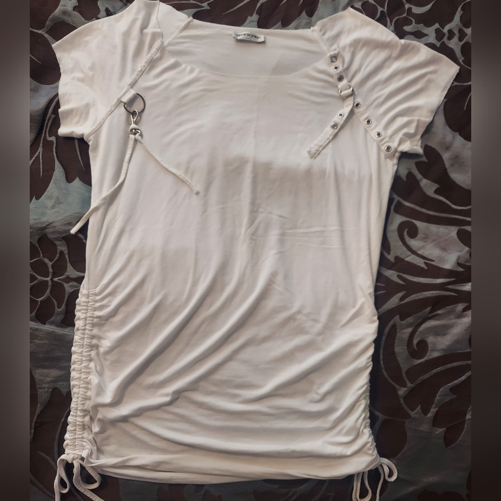 🇨🇵 Sharagano White Ruched Polo Blouse